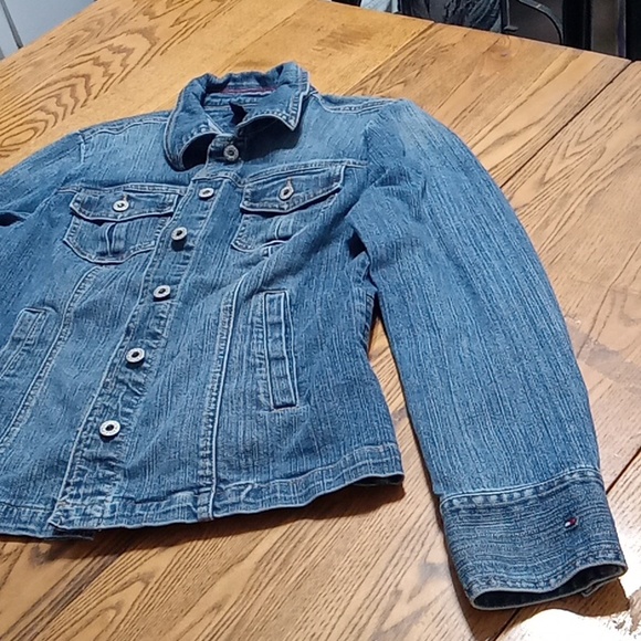 TOMMY HILFIGER Jean Jacket Womens LARGE BLUE Spring  Preowned Summer Winter Chic - Picture 2 of 10